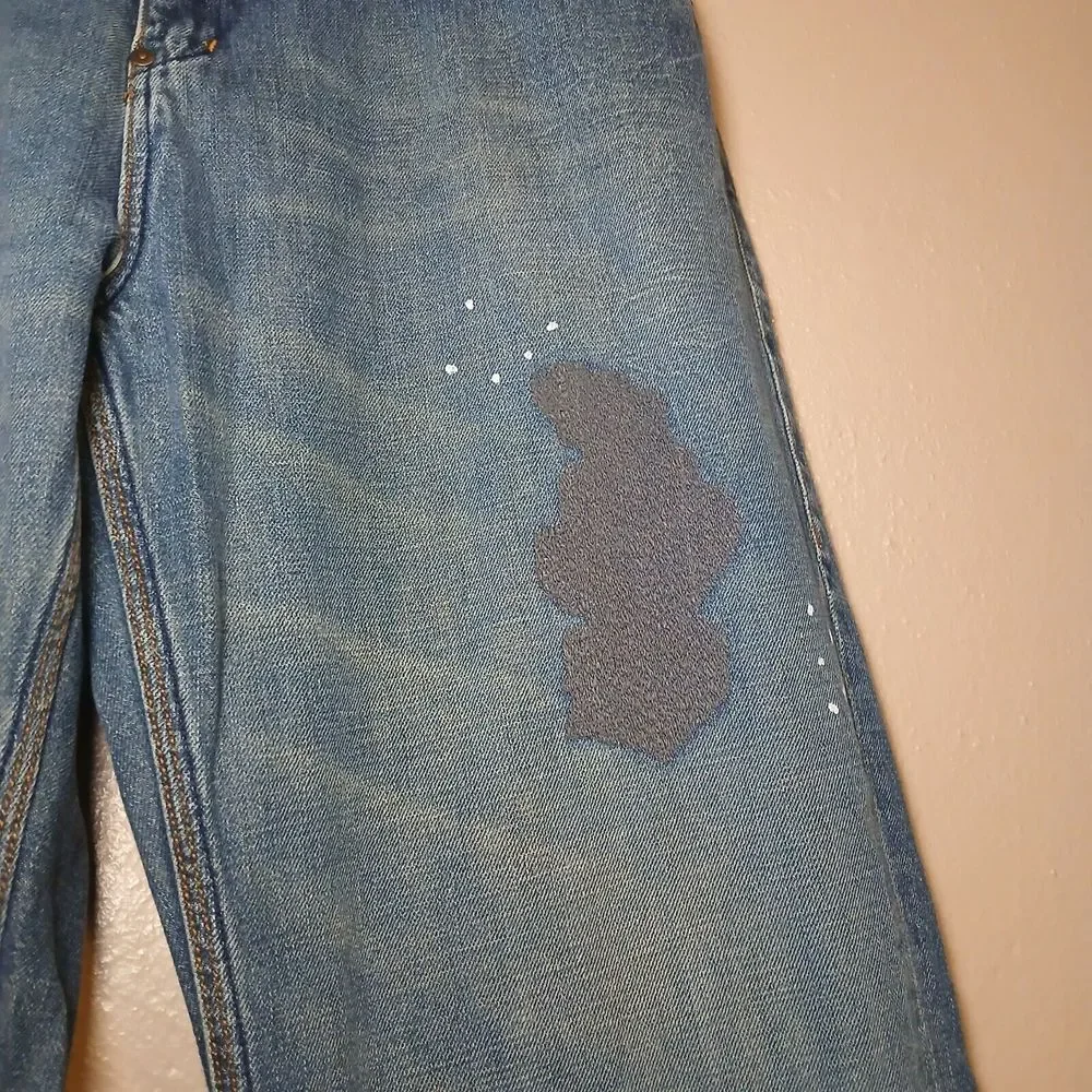 Meoshe Jeans 36x32 Baggy Wide Leg‎ Skater Y2k Grunge Embroidered Vintage Patch